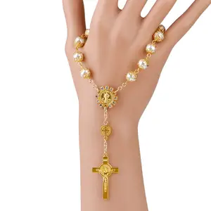 Joyería clásica de moda Adornos religiosos Centro de regalo Cuentas de cristal Cruz Pulseras exquisitas