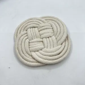 Widerstandsfähiges waschbares natürliches Material handgefertigte Untermachette Tasse Matte rund gewebt Baumwolle Hanf Jute Tischdecke