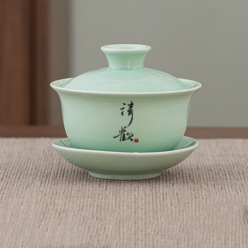 Ciotola coperta Sukeng celadon verde prugna-qing huan