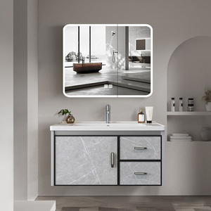 Set di Mobili Moderni <span class=keywords><strong>per</strong></span> <span class=keywords><strong>Bagno</strong></span> con Mobile Lavabo, Specchio a Parete e Armadietto Doccia - Product Image 1