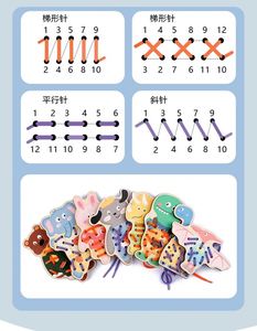 Juegos para Niños que Desarrollan la Imaginación, Materiales Educativos, Tarjetas de Animales para Enlazar, Tarjetas de Costura de Cartón - Product Image 3