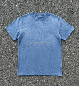 T-shirt vintage délavé effet soleil, coupe ample, style usé, avec trous déchirés, en coton surdimensionné pour homme - Product Image 1