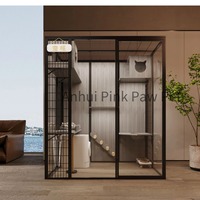 Anhui Pink Paw Cadre en acier au carbone de haute qualité avec verre trempé Villa pour chat 180*180*200 cm Chambre de luxe pour chat