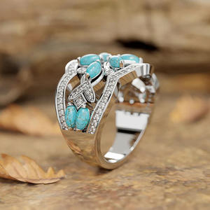 Bracelet T0897 pour femme en argent tibétain et turquoise, design géométrique, serti de diamants ronds taille brillant, bijou cadeau - Product Image 6