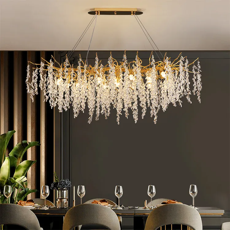 Fransız yeni tasarım Led kolye ışık dekoratif aydınlatma otel oturma odası yatak Oval kristal boncuklar ağacı avizeler