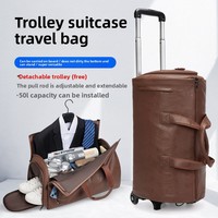 Valise de voyage transfrontalière en PU avec poignée télescopique, étanche, grande capacité 36-55L, avec roulettes et bandoulière, style européen