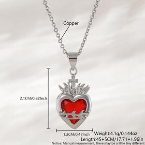 Europäische und Amerikanische Herzförmige Zirkon-Kreuz-Anhänger-Halskette, Heiliges Herz Halskette, Kupfer Vergoldete Herz-Halskette - Product Image 4