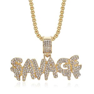 Collar con Colgante Savagf de yunnique, Acero Inoxidable, Chapado en Oro, Diseño con Letras Incrustadas, Joyería para Hombre para Fiestas - Product Image 5