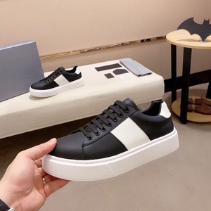 <b>Black</b> <b>White</b> Genuine Leather Platform Sneakers Round Toe Lace-up Cushioned EVA Rubber Outsole All Seasons Walking Style Shoes - Product Image 1