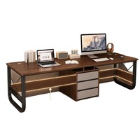 Bureau double pour chambre à coucher avec rangement, design modulable, construction en bois, surface en caoutchouc pour l'étude et l'écriture