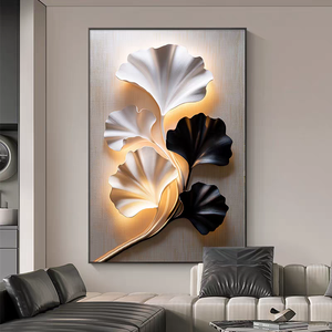 Tableaux muraux en porcelaine cristalline encadrés, série Fleurs Dorées, style floral nordique, pour fond de canapé, vente en gros usine - Product Image 4