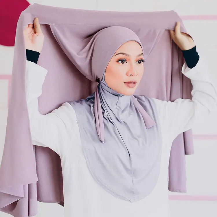 Custom Fashion Instant Hijab Cap Malaysian Women Poncho Cotton Jersey Scarf Hijab With Tie String