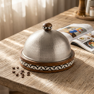 Olla Caliente Árabe de Metal con Base de Madera y Tapa de Acero Inoxidable, Cacerola de Lujo Antiadherente y Aislada para Hoteles y Fiestas de Boda - Product Image 1