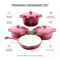 Ensemble de 4 ustensiles de cuisson en fonte émaillée : cocotte, poêle, casserole, faitout – Compatible tous feux et fours