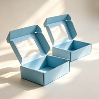 Cajas de Panadería Corrugadas Azul Claro Personalizadas para Envío de Alimentos, Fácil Montaje, Cajas para Macarrones y Galletas con Ventana y Laminado Mate