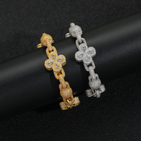 Chaîne de bracelet Hip Hop trèfle micro-zircon avec fermoir complet, accessoires tendance Hip Hop pour hommes