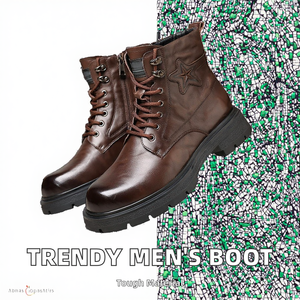 Hiver Trendy YC Bottes Chelsea en cuir véritable marron pour hommes Style décontracté Fermeture à lacets Semelle extérieure en caoutchouc Imprimé décalé - Product Image 2