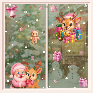 Joyeux Adorable statique rose noël décoratif verre bonhomme <span class=keywords><strong>de</strong></span> neige père noël cerf neige autocollants maison salon fenêtre décor - Product Image 6