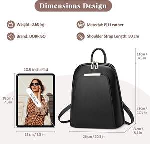 Sac à dos léger et imperméable en cuir PU avec doublure en nylon pour femme, idéal pour l'école, les voyages et la ville - Product Image 2