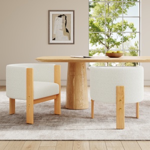 Upholstered Dining Chairs <b>Set</b> of 2, Natural Rubber Wood Frame and <b>White</b> Boucle Fabric - Product Image 2