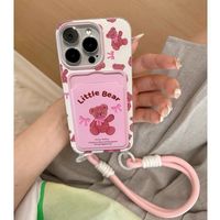 Étui de téléphone portable mignon avec porte-cartes motif ours de dessin animé pour iPhone 16 15 14 17 Air 18 11 Pro Max Coque Arrière Funda