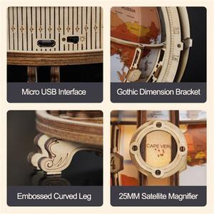 <span class=keywords><strong>Globe</strong></span> <span class=keywords><strong>terrestre</strong></span> mécanique en bois, kit de montage 3D avec lumière LED, design steampunk, carte du monde, décoration pour bureau et maison - Product Image 4