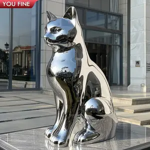 Entrance Decor Modern Large Metal Art Stainless Steel Cat Sculpture