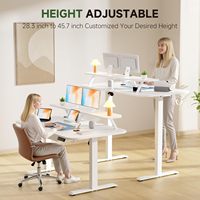 Bureau électrique blanc réglable en hauteur avec tiroirs, 120 cm, avec support pour écran, bureau assis-debout