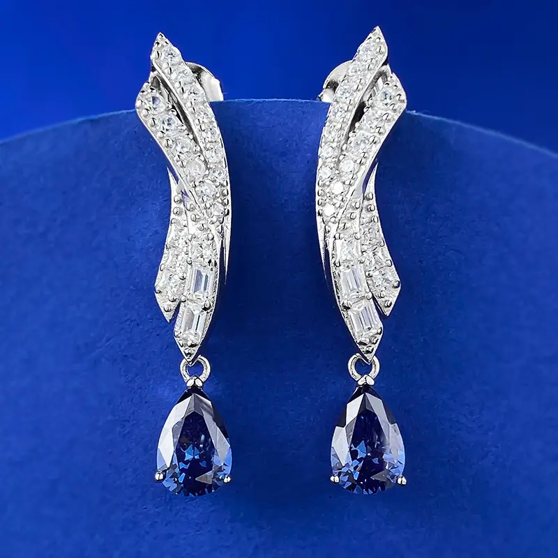 2023 New S925 Silver Tanzanite Zircon 6 * 9 Ear Studs, Small Style, Fashion, Everyday Versatile Jewelry for Women