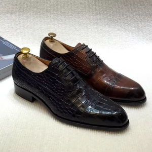 Zapatos Oxford Formales de Negocios de Cuero Genuino para Hombre, Zapatos de Vestir Hechos a Mano de Lujo con Diseño de Estampado, Zapatos de Oficina con Cordones para Boda - Product Image 1
