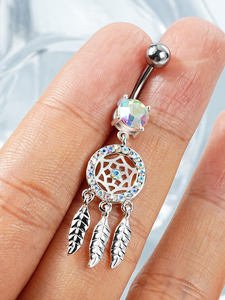 Thép Phẫu Thuật Cong Chuối Thanh Bohemian Bụng Nút Nhẫn CZ Rốn Vòng Giấc Mơ Bắt Lông Dangle Bụng Xuyên Đồ Trang Sức - Product Image 5