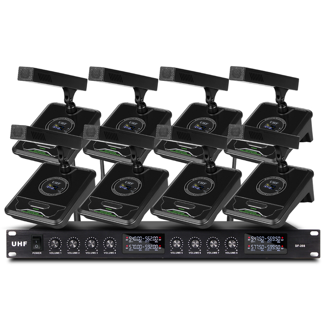 Depusheng DF208 UHF 8 Channel Wireless Microphone System Long Range Wireless Conference Microphone