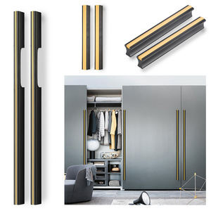 黑金拉手现代简约长方形铝合金高端橱柜轻奢欧式橱柜96mm 128mm - Product Image 1