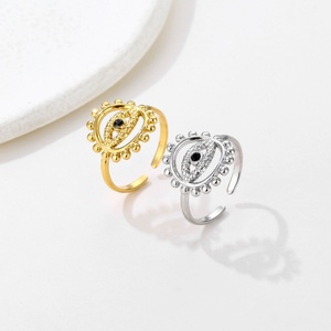 Non Tarnish Gold Plated Sun Flower Hoop Stainless Steel <b>Ring</b> Cz Zircon Eye Charm <b>Ring</b> - Product Image 4