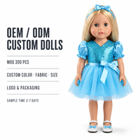 Poupée en vinyle plastique de 18 pouces, robe de princesse bleue à paillettes, ensemble de vêtements et chaussures personnalisés OEM, yeux bleus blonds, certifiée EN71 ASTM F963