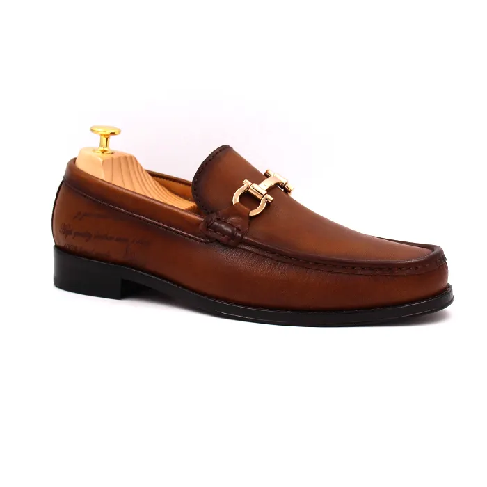 High Quality Custom Brown buckle Slip On Formal Leather Loafer Shoes For Men