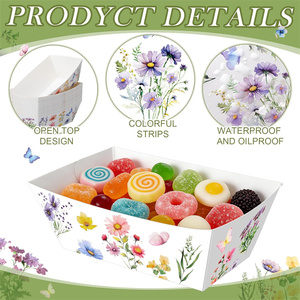 Bandejas de Papel Desechables con Diseño Floral Acuarela para Snacks, <span class=keywords><strong>Palomitas</strong></span> y Fiestas de Primavera, Cumpleaños y Té - Product Image 2