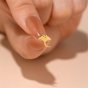 Piercing de cartílago con tornillo de base plana de Plata de ley 925 chapado en oro de 18K, con diseño de mini animales (manta, cigaña, escarabajo), corona, circonita y cadena de corazón - Product Image 2