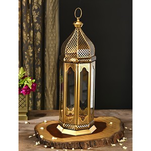 Wholesale <b>Brass</b> Antique Moroccan Hexagon <b>Lantern</b> for Ramadan Home Tabletop Decoration - Product Image 1