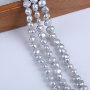 Perles d'eau douce naturelles baroques plaquées gris de 18 cm (7-8 mm) en gros, accessoires de bricolage, côté brillant double face avec trou - Product Image 2