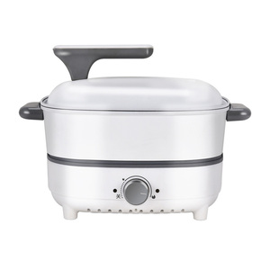 Olla caliente eléctrica multifuncional blanca de 4L de nuevo diseño, sartenes de dos sabores, tapas de vidrio de aluminio con patrón cuadrado <span class=keywords><strong>para</strong></span> uso doméstico en RV - Product Image 1