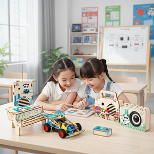 Kit de robotique en bois 5-en-1 de qualité supérieure à assembler soi-même, kits d'ingénierie physique avec interphone pour les établissements d'enseignement - Product Image 1