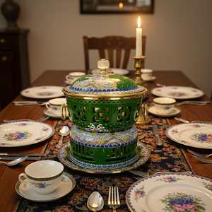 Olla pequeña de cobre cloisonné con esmalte, sin humo, para una sola persona, con tapa y 2 asas. - Product Image 4