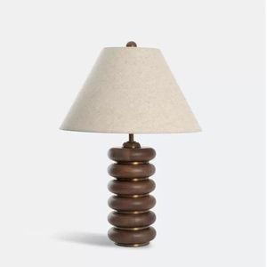 Lampe de table moderne de luxe léger en bois massif avec abat-jour en tissu, LED à intensité variable pour hôtel, salon, canapé, bureau - Product Image 1