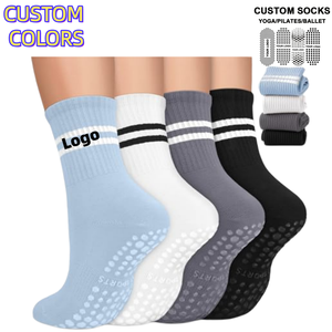 High Quality Anti Slip Logo Fuzzy Crew Designer <b>Compression</b> Cotton Sport Women Custom Grip Yoga Pilates <b>Socks</b> - Product Image 1