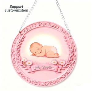 Plaque commémorative de baptême de nouveau-né en résine personnalisable-Cadeau significatif pour la commémoration de la protection divine du bébé - Product Image 1