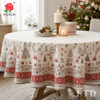 Nappe de Noël HuaLai 90x156 pouces en polyester imitation coton, motif botanique feuilles de houx et baies rouges, couverture de table festive