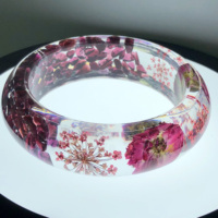 Grand bracelet en résine rouge avec fleurs naturelles, bijoux pour femme, bracelet en résine avec fleurs séchées réelles, cadeau pour la fête des mères