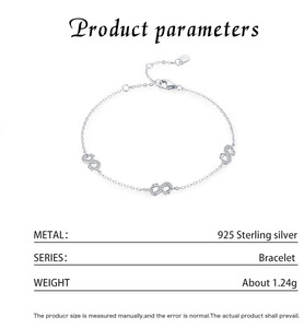 S925 silver Polished Silver Tone Cubic Zirconia <b>Infinity</b> <b>Bracelet</b> Dainty Adjustable Symbolic Chain Elegant Romantic Jewelry Gift - Product Image 2