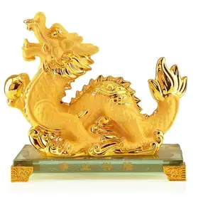 بوليريسين تمثال التنين كبيرة حجم الصينية زودياك التنين سنة الذهبي الراتنج النادرة التماثيل ديكور للطاولات تمثال